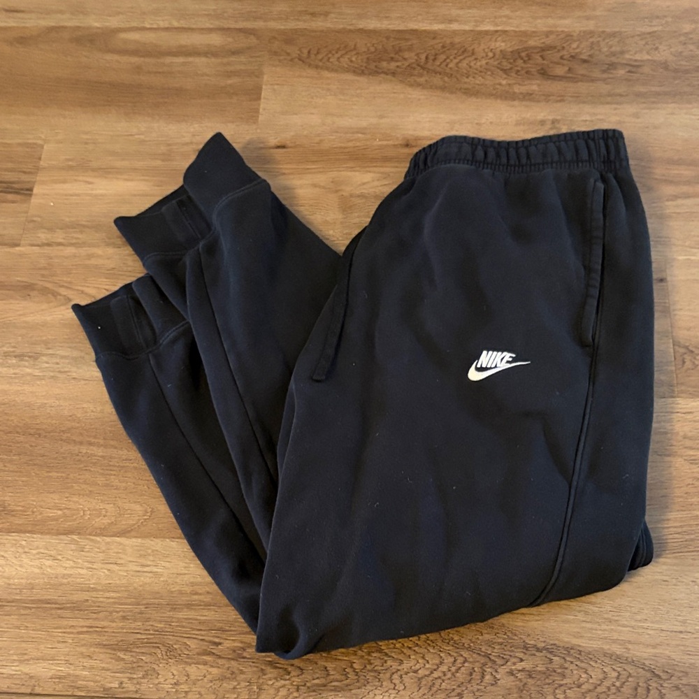 Nike Kids Black Joggers with White Logo cuffed